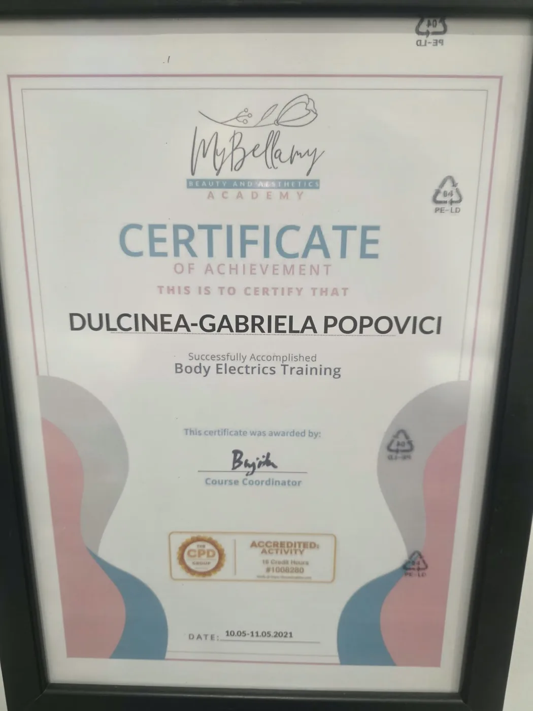 Body Electrics training certificate
