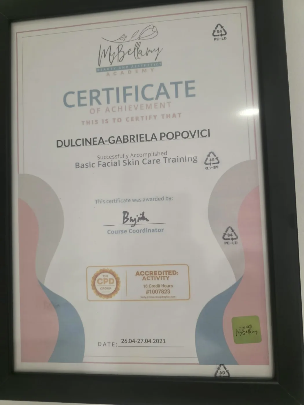 Basic facial skin care training certificate